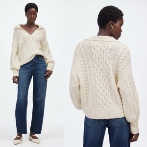 Madewell Cotton-Merino Wool Blend Cable-Knit Sweater, L